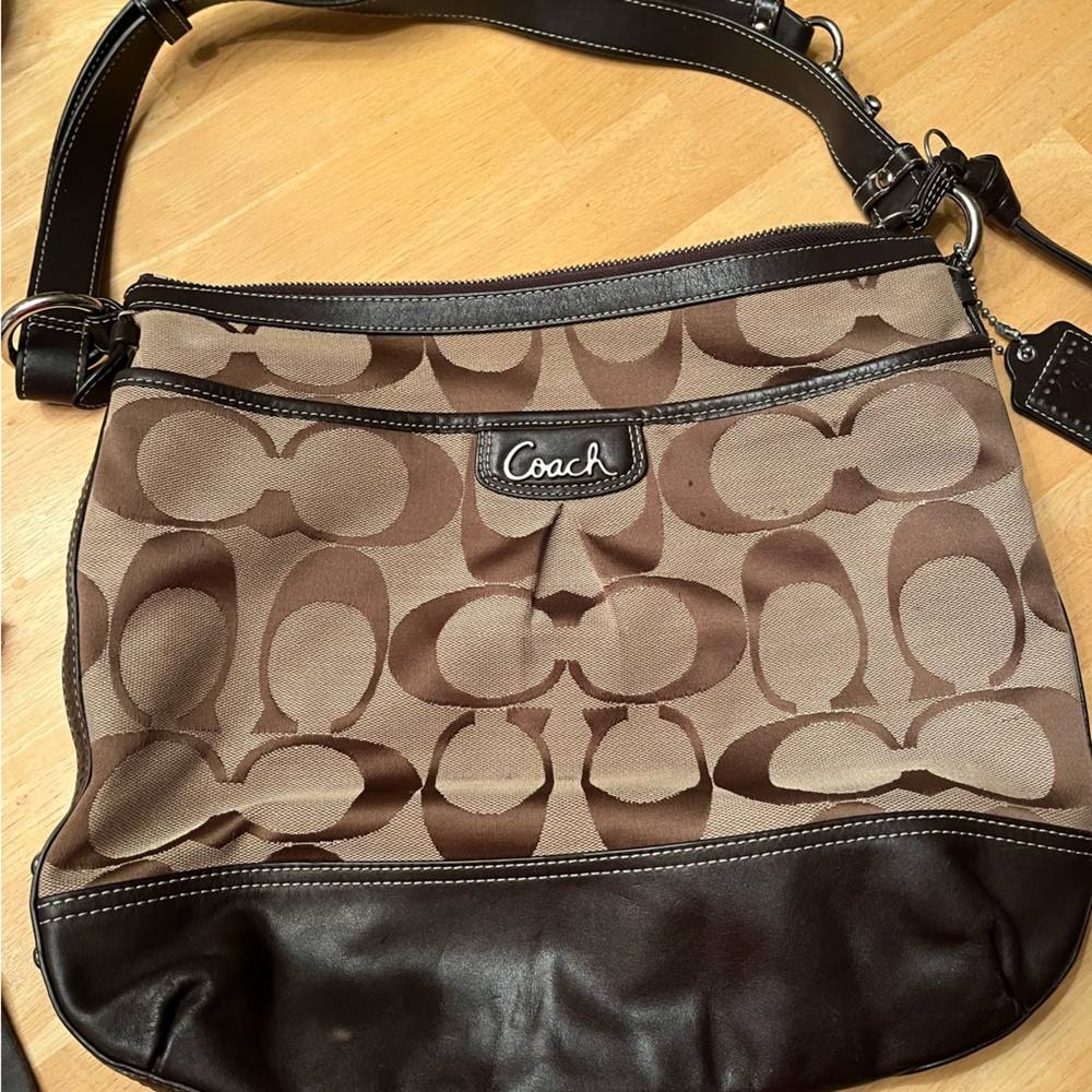 Coach Signature C Brown leather  Crossbody  shoulder Bag canvas design